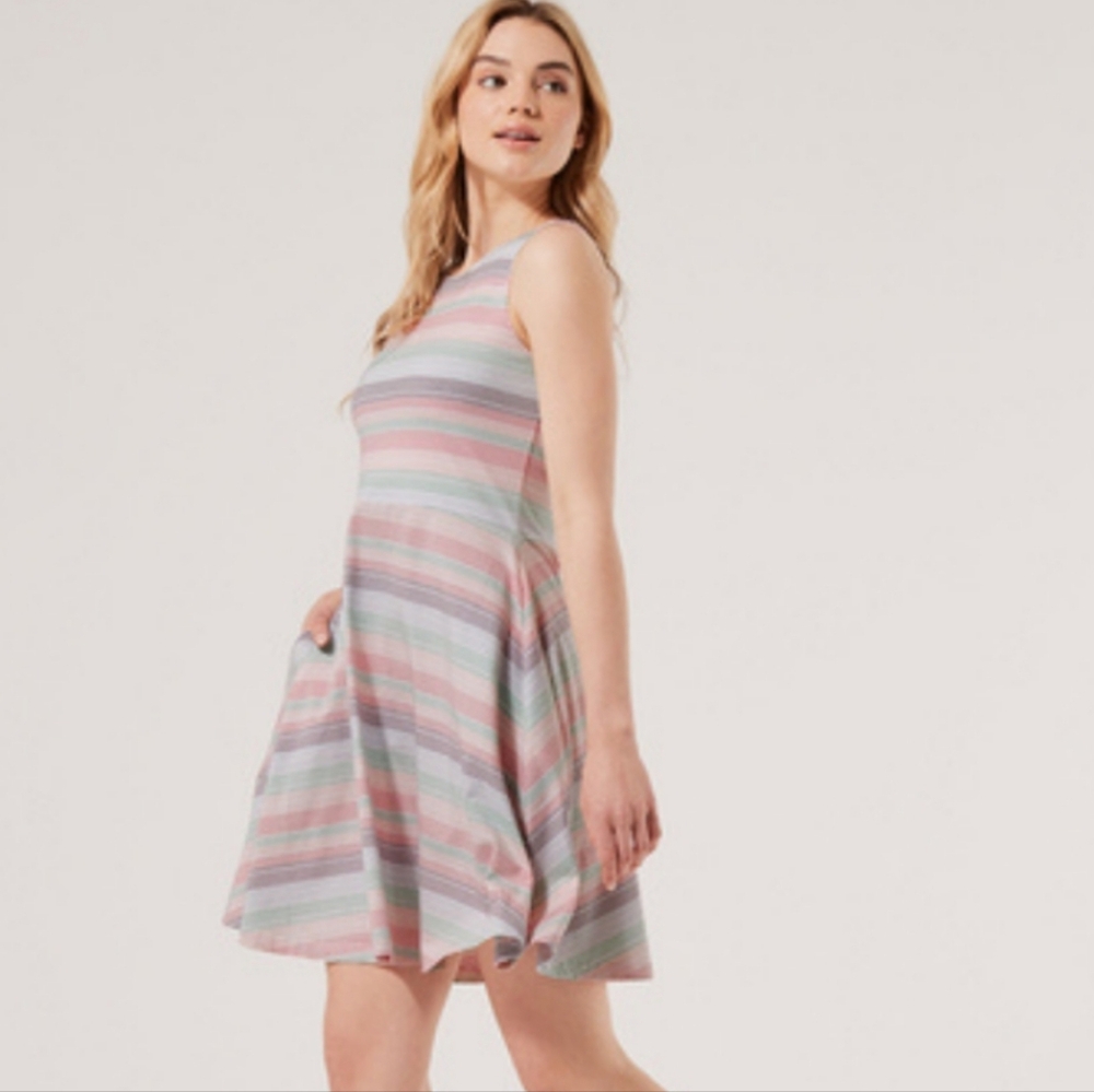 Pact Fit And Flare Striped Sleeveless Mini Dress Organic Cotton